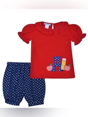Red and Blue Polka Dot Toddler Return to School Outfit